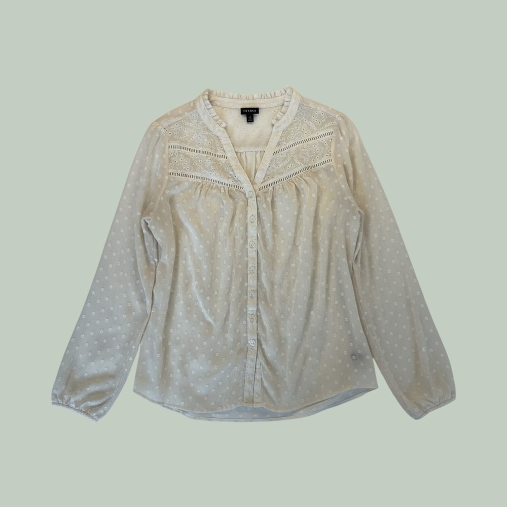 Torrid Ivory Swiss Dot Eyelet Lace Button Front Blouse Women Plus Size 00 L/XL